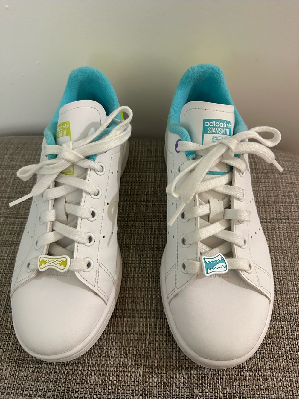 adidas Kids White Sneakers with Teal Accents